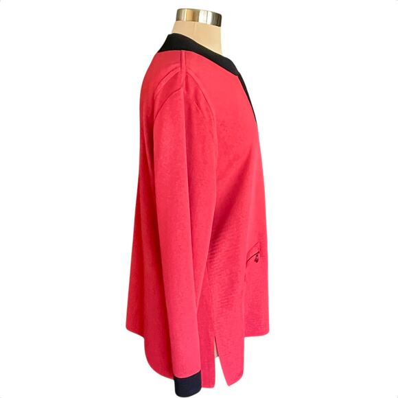 Exclusively Misook Woman Red Black Trim Knit Cardigan Sz 1X Zipper Front - Picture 3 of 10